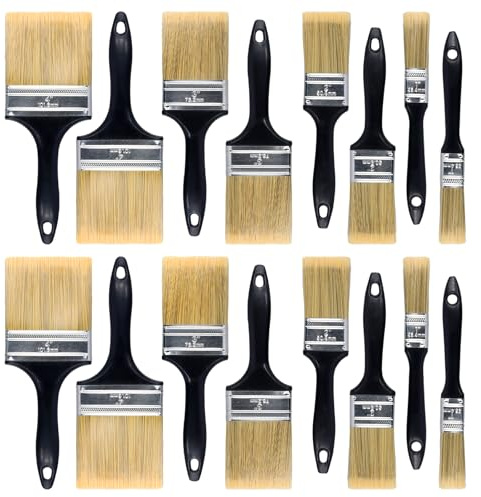 CHIHEUNG 16 PCS Paint Brushes, 4 Sized Fence Paint Brushes, Furniture Painting Brush for Varnish, Paste, Plaster Powder, 1 Inch, 2 Inch, 3 Inch, 4 Inch, Black