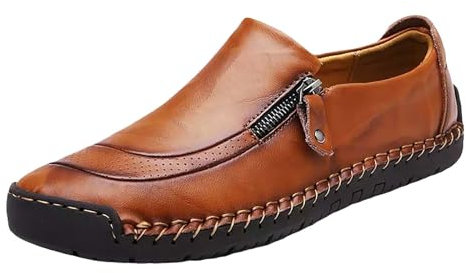 Loafers för män, läderskor med dragkedja, körskor, läderloafers, mockasiner, retro affärsskor, arbetsskor, kontor, fest, klänning, skor, Gul, 40.5 EU