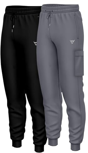 TORO ACTIVA 6 Packs Mens Cargo Jogger Pants Quick-Dry Breathable Fabric Elastic Waistband with Drawstring Cuffed Ankles Reflective Logo Black Charcoal