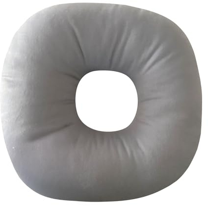 Piercing Pillow, 10 Inch Ear Pillow with Hole for Side Sleepers, Grey | 10 inch size, grey cotton surface, central ear hole, adjustable filling, hidden zip, for adult side sleepers