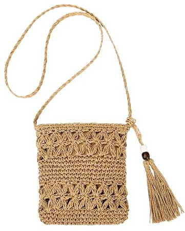 Yotlein Strohtaschen Damen Sommer, Hohle Freizeit Umhängebeutel, Stroh Crossbody Tasche, Strandtasche Vintage Handarbeit Umhängetasche, Tasche für Damenreisen und Urlaub, für Damenreisen und Urlaub