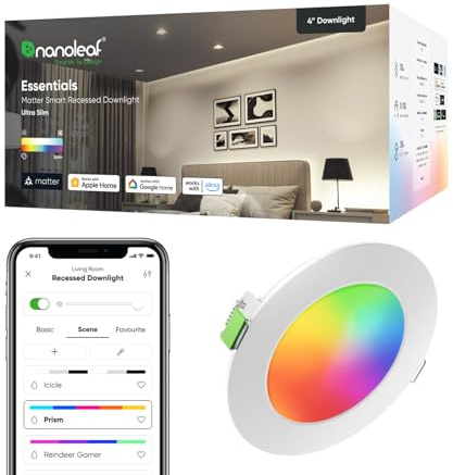 Nanoleaf Matter Einbaustrahler RGBCW LED Lampe, 1 Smarte & Dimmbar Glühbirne, 550 Lumen, 75-85 mm Ausschnitt, WLAN Bluetooth App/Sprachsteuerung (Funktioniert mit Alexa, Apple), Wohnzimmer Deko