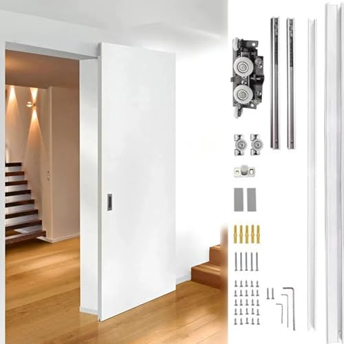 Minglez Sliding Door Kit Hidden Barn Door Hardware Kit 3 4 5 3.5 5.5 ft, Invisible Trackless Sliding Door Set for Bathroom/Cabinets, Concealed Track Pocket Door(2.8ft/85cm)
