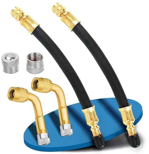 Vehepeay 2 Pièces Rallonge Valve Pneu 90 Degrees H62 Brass, Embout Gonflage Pneu Voiture Tuyau Flexible de Gonflage de Pneus de 18 cm, Adaptateur Valve pour Voitures, Camions, Motos, Vélos