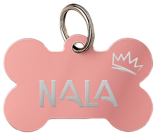 DEREGALOOS Chapa Identificativa Mascotas Personalizada Grabada 2 Caras. Forma de Hueso. Placa para Perros Gatos. Aluminio Ligero. Ideal para Collar o Arnés. No Incluye Anilla (Rosa, S)