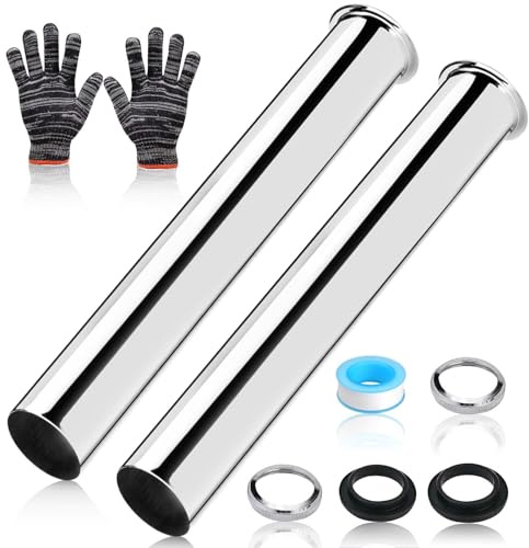 2 Stück Tauchrohr Edelstahl Siphon 400mm, 1 1/4 Zoll x 32mm | Verstellrohr Siphon Rohr Verlängerung mit Dichtungsringe und Mutter für Waschbecken Waschtisch Ablaufgarnitur