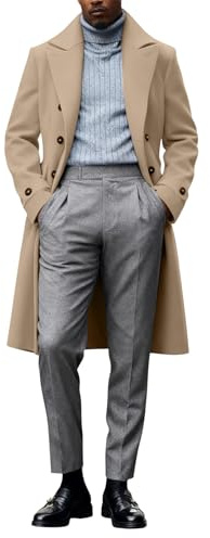 Manteau Homme Hiver Chaud Long Doudoune Parka Trench Caban Épais en Laine Mélangée Veste 3/4 Mi-Saison pour Automne Hiver Blouson Trench Coat Homme Beige XXL