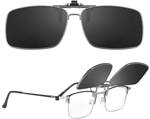 TJUTR Polarised Flip up Clip On Sunglasses for Men Women | UV400-HD-Anti-Glare-Metal Frame Clip-On Sunglasses , Fit over Prescription Glasses for Driving Travel Outdoor