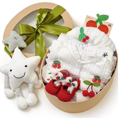 Set Neonato Regalo Bimba, Pagliaccetto Neonato Asciugamani da Bagno Bavaglino Calzini Cappello Peluche Musicali Giocattoli, Festa Neonato Regalo Nascita Bimba Baby Shower