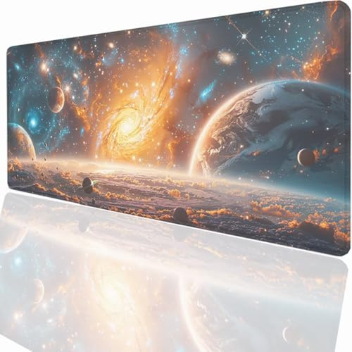 Tapis de Souris Gaming XXL Grand Mousepad 800x400x3mm, Grand Tapis de Bureau sous Main avec Base en Caoutchouc antidérapante PC Gamer Améliore la précision et la Vitesse Ciel éToilé Univers LMDT13066