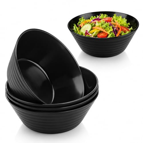 Jinfanshurich 4er Set Unzerbrechliche Schüsseln 20 cm, Große Kunststoff Bowls Schwarz, Salatschüssel, Suppenschale, Müslischale, Mikrowellen- und Spülmaschinenfest