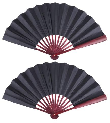 UTHCLO 2 Abanicos Plegables de Tela Negra de 20 Cm Marco de Madera Simulada, Ventiladores Portátiles de Mano para Decoración y Dispersar Calor en Bodas y Bailes