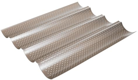 VINTORKY Molde para Hornear Baguettes de Acero al Carbono Dorado Diseño de Cuatro Ranuras Antiadherente para Pan Francés y Horneado Diario