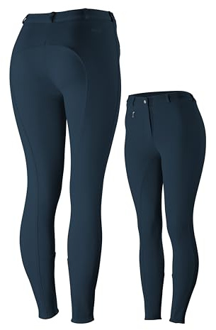 HORZE Active Women's Horse Riding Silicone Grip Full Seat Breeches | Midrise Waist with Front Pocket - Peacoat Dark Blue – 24