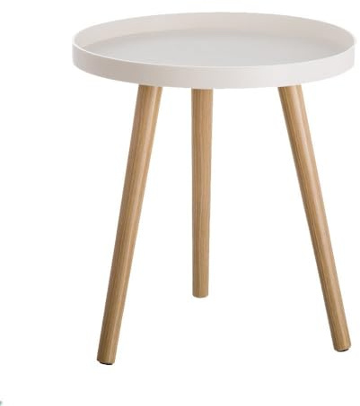 LOLAhome Mesa Auxiliar Redonda de Polipropileno Blanco y Madera de 40x43 cm | Diseño moderno con 3 patas, muy resistente. Ideal como mesita para salón o dormitorio.