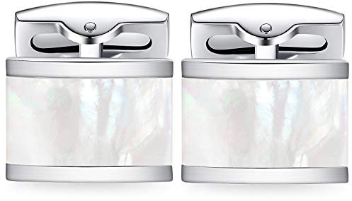 HONEY BEAR Herren Manschettenknöpfe Hochzeit Cufflinks Manschettenknopf Gebürstet-Silber Edelstahl (Weiße Schale)