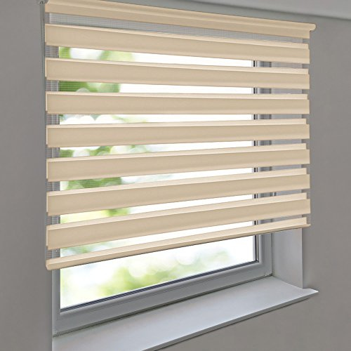 Doppelrollo Premium 145 x 170 cm Creme - Duorollo Vario Seitenzug zum Anschrauben freihängend für Wandmontage und Deckenmontage - inkl. Metallträger