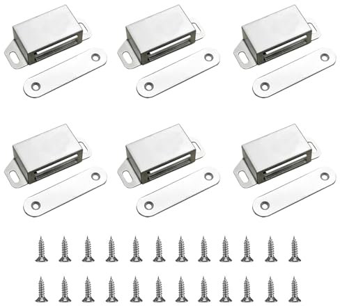 BuxiuGK 6 Piece Heavy Duty Cupboard Door Magnets Stainless Steel Strong Magnetic Door Catch with 24 Screws for Furniture Cabinet Cupboard Wardrobe