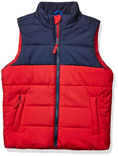 Amazon Essentials Gilet Imbottito Pesante da Esterno Bambini e ragazzi, Blu Marino Rosso Color Block, 4 anni
