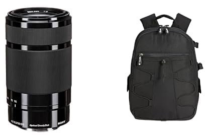Sony SEL-55210 Tele-Zoom-Objektiv (55-210 mm, F4.5–6.3, OSS, APS-C, geeignet für A6000, A5100, A5000 und Nex Serien, E-Mount) schwarz & Amazon Basics DSLR-Kamerarucksack