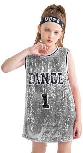 LOLANTA Mädchen Pailletten Tanzkostüm Hip Hop Tanzkleidung Sparkle Ärmelloses Tank Top Kleid | Sparkle ärmelloses Tanzkostüm, moderne Jazz Performance Kleidung, Cheerleading T-Shirt mit Socken, Wettbewerb Party Wear
