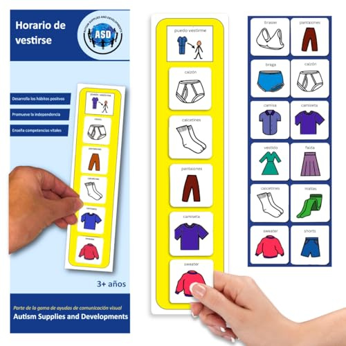 Rutina de Vestirse – Panel Rutinas para una Mañana Tranquila - Juguetes Autismo – CAA - Regalos Niños - 12 x Pictogramas Rutinas Niños Español