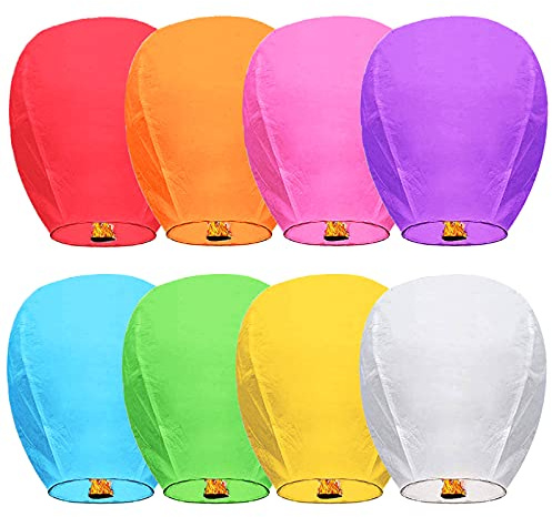 Chinese Sky Lanterns (8 Pack) 100% Biodegradable No Assembly Required - Beautiful Lantern for Weddings, Birthdays, Parties,Memorials and Much More