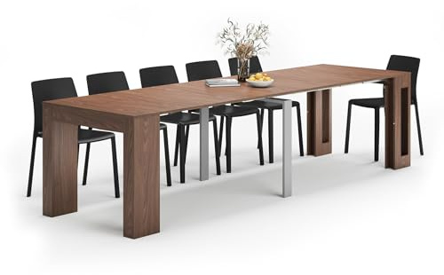 Mobili Fiver, Easy, Extendable Console Table with extension leaves holder, 45(305) x 90 cm, Canaletto Walnut, Made In Italy
