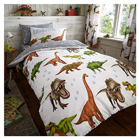 Lions Dinosaur Bedding Bed Duvet Cover Set with Pillowcase, Reversible Boys Quilt Covers, Single, 137x200cm
