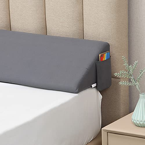 Vekkia Queen Bed Wedge Pillow for Headboard Gap/Bed Gap Filler to Cover 0-6 Gap Between Headboard and Mattress, 60x10x6-Gray