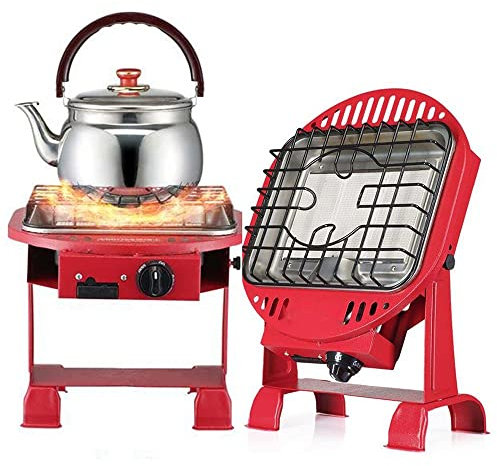 YKYR Gas Heizstrahler Camping Heizofen Heizung 2 In 1 Gasheizstrahler Tragbare Gasheizgerät Raumheizung Für Freien Zelt Angeln Zuhause Camping Barbecue (Color : Red Liquefied Gas)