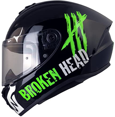Broken Head Motoradhelm Adrenalin Therapy X4 - Sportlicher Integralhelm - Schwarz-Neon-Grün Glanz - Größe S (55-56 cm) - Limited Edition