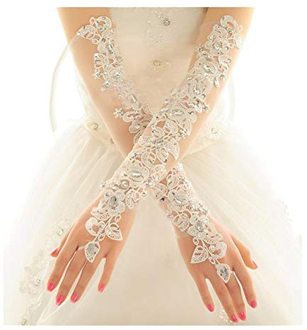 BJTYHT Schnürehandelhoves Länge Langes Brautkleid Handschuhe Verbandsmull Stickerei der eleganten Frauen-Spitze-Brauthandschuhe (Color : Ivory)