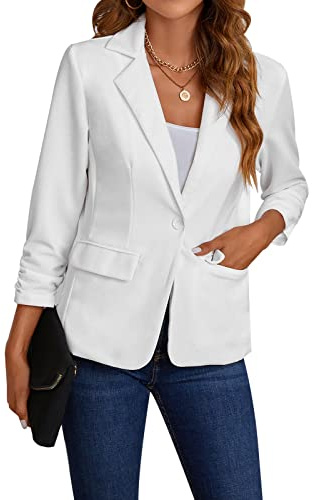 MINTLIMIT Women 3/4 Sleeve Blazer Open Front Cardigan Jacket Work Office Blazer (White,Size M)