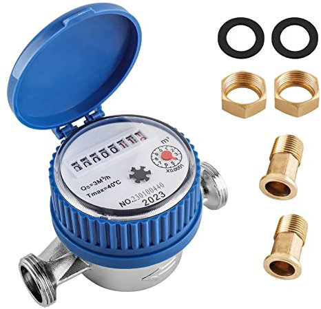 ColdShine Wasserzähler 1/2 Anschlussgewinde Einkanal-Trockenwasserzähler Wasseruhr Garten Kaltwasserzähler für Hausgärten