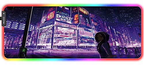 Bimormat Anime RGB Gaming Mauspad,800x300x3mm Groß Mousepad XXL,LED Schreibtischunterlage mit Rutschfester Gummibasis und Haltbaren Genähten Kanten für Personalisierter Gamer(80x30 FGzigirl)