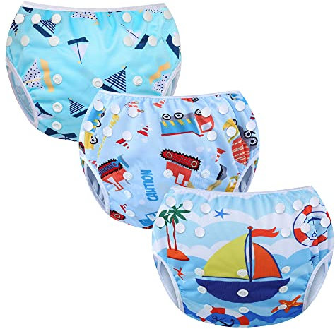 Codkkre Pannolino Nuoto Neonato Costume Neonata 3 Pz Piscina Riutilizzabile Pannolini Lavabili Contenitivo per 0-3 Anni(Trattore+barca+nave)