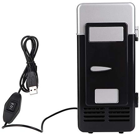 Natudeco Mini USB Refrigerator Portable Drink Cooler Heating and Cooling Dual Use Compact Warmer Lightweight Mini Fridge for Car Office Desktop Hotel Travel(Black)