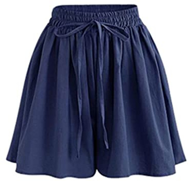Women Summer Casual Loose Pleated Shorts Drawstring Elastic Waist Wide Leg Culottes Shorts