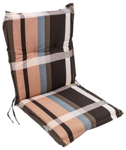 Spetebo Universal Niedriglehner Polster Auflage 100 x 50 cm - Burgas - Gartenstuhl Niederlehner Kissen mit Karo Muster - Sitzkissen Stuhlauflage braun mit Haltegurt