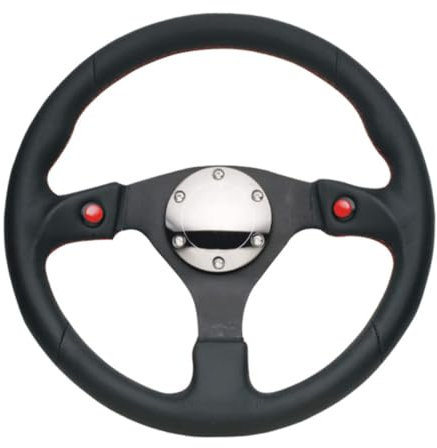 NRG Innovations NRG-RST-007R verstärktes Lenkrad, 320 mm, Sportlenkrad mit Doppelhornknopf, Chromplatte/Leder, doppelt genietete Speichen