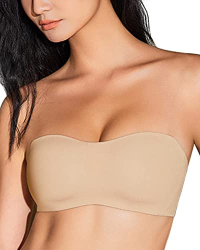 Prontiaduscire Reggiseno a Fascia Senza Spalline Donna Minimizer Reggiseno Invisibile - Donna t Shirt Reggiseni Senza Ferretto e Imbottito - 122R9 Beige XS 32/70