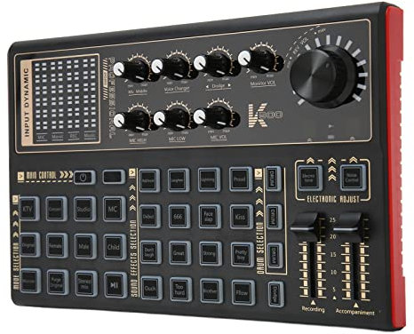 Tablero Mezclador de Sonido, Tarjeta de Sonido de Cambiador de Voz de Luz Colorida, Mezclador de Audio Mezcla de Sonido Consola de DJ 12 Modos 16 Efectos de Sonido para Grabación (Negro)