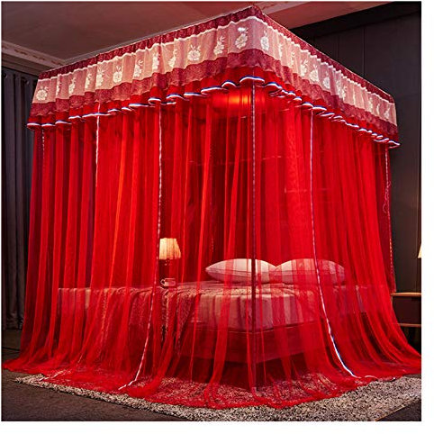 BUJOG Himmelbetthimmel, Prinzessinnen-Bettvorhang, Baldachin für Mädchen, Bettdekoration, luxuriöses, Elegantes Moskitonetz mit 3 Öffnungen für Kingsize-Bett und großes Queensize-Bett (Größe: 200