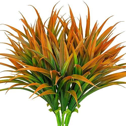 LikSoor Erba artificiale, 10 arbusti finti resistenti ai raggi UV, piante in plastica per esterni, per casa, patio, finestra, giardino, fiori da appendere, decorazione per vialetto, portico anteriore