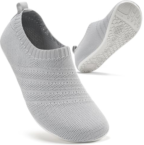 Sosenfer Chaussons Pieds Nus Femme Homme - Pantoufles de Maison Antidérapantes, Respirantes et Très Confortables - Lavable enMachine, Unisex-lightGrey-White-46