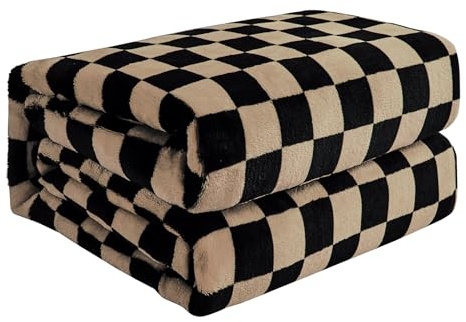 FY FIBER HOUSE Karo-Gitterdruck Decke für Bett, Couch, Sofa,60x80 (152 x 203 cm), Schwarz-Braun