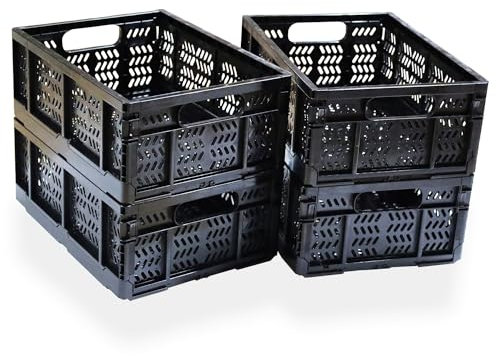 KINGSUSLAY 4x20L Klappboxen, faltbar stabil Schwarz baskets,Einkaufskiste,Klappkisten Set Tragebox, Einkaufskörbe Körbe, Startseite Küche Aufbewahrung