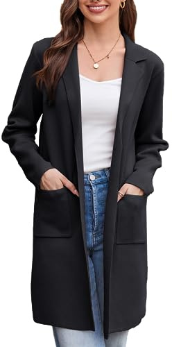 GRACE KARIN Womens Lapel Collar Work Office Blazer Coats Suit Jackets Autumn Winter Open Front Long Knit Cardigans Black M