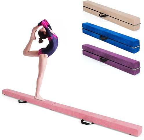GOPLUS Schwebebalken für Zuhause, 210x10x8cm Gymnastikbalken Balancierbalken mit Griffen, Turnen Balken rutschfest für Kinder & Anfänger
